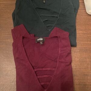 Express Deep Red and Dark Green Sweaters